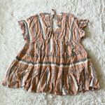 New Lulus double V neck tie back cover up dress dusty orange/blue/white Large Pink Photo 8