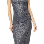 Laundry by Shelli Segal Silver Sequin Midi Ruched Dress Photo 0