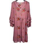 Mauve Embroidered Flower Sheer Overlay Ruffle Midi Dress by Figueroa & Flower Pink Size M Photo 1