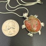 Unakite Jasper Gemstone Turtle Pendant on 18K GP Silver 18” Necklace 15g. Green Photo 3