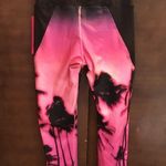 Betsey Johnson Palm Tree and Beach Yoga Capris Legging, Black, Pink, XS, S Photo 2