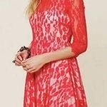 Free People Red Mesh Floral Lace Overlay Dress Size 4 Photo 0
