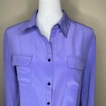 Antonio Melani 100% Silk Purple Collared Button Tie Front Long Sleeve Blouse L Photo 1