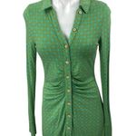Free People Shayla Green Long Sleeve Printed Button Down Ruched Mini Dress S Photo 1