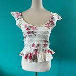 Love Shack Fancy  Compass Top Paradise Pink White Floral Smocked Ruffle Lace Sz M Photo 2