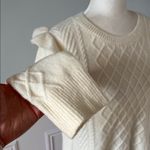 Talbots  Cable Knit Ruffle Crewneck Sweater Cream Ivory Soft Size Large Photo 3