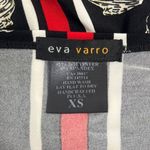 Eva Varro Red Black Floral Stripe Blouse Small Short Sleeve Stretch Wearable Art Red Photo 4