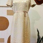 Vintage Handmade 1960s Cream Tapestry Bow Detail Short Sleeve Knee Length Dress Pink Size M Photo 0