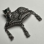 Avon Cat On Pillow Tassel Dangles Faux Marcasite Signed Silver Tone Brooch Pin Photo 7