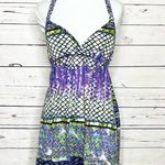 Self Esteem Purple & Blue Multicolor Crochet Back Boho Casual Mini Sun Dress Size Medium Photo 8