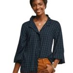 CAbi  Aberdeen Navy Black Plaid Button Up Shirt Ruffled Long Sleeve Women's Small Photo 0