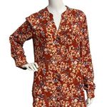 Kut From The Kloth  Rusty Brown Long Sleeve Blouse Roll Tab Sleeve Women Size L Photo 0