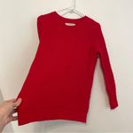 Loft ANN TAYLOR Textured Button Cuff Sweater Bright Red 100% Cotton Crew Neck M Photo 8