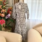 ZARA  V-neck Long Voluminous Abstract Printed Tiered Dress in White/Black Photo 5