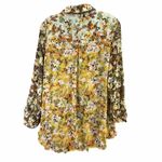 Fig And Flower Sheer Tunic Blouse XL Brown Yellow Floral Button Down Boho Photo 3