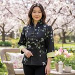 Shanghai Soho Oriental 100% Silk Asian Jacket 3D Sakura floral embroidered Sz M Black Size M Photo 12