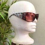 Y2K Gothic Whimsygoth Baddie Cyber Vixen Trendy Streetwear Brown cross sunglasses rhinestone silver bedazzled studs Grunge Gorpcore Zebra Striped Oversize Round White Black Photo 0
