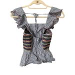Parker Striped Flutter Sleeve Blouse Sz XXS Photo 3