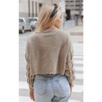 Miou Muse Beige Detail Sleeve Mock Neck Cropped Sweater Photo 1
