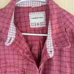 American Eagle  Cropped Pink Cozy Plaid Flannel Button Down Photo 1