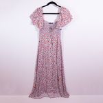 Zara Crepe Smocked Bodice Flutter Short Sleeve Floral Flower Print Maxi Dress S Photo 0