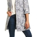 J. MCLAUGHLIN Brienne Leaf Embroidered Long Coat New Size Medium Grey‎ Blue Photo 0