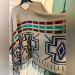 Reversible Southwest Shawl Poncho Ruana with Fringe Western Bohemian Tribal Black Size undefined Photo 5