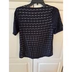 Chennault Navy Blue Lace Overlay Striped Knit Top Size PM Made in USA Photo 2