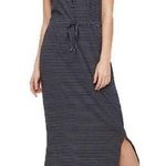 VERO MODA New Striped Knit Henley Daina Dress Sleeveless Tie Waist Maxi Navy Photo 0