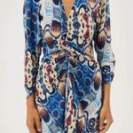 Mariacher Maria Cher Olite Rosario Silk Ruched Short Long Sleeve Mini Dress Blue Size M Photo 9