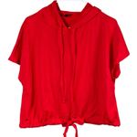 FSK Collective Cropped Top Women's Medium Red Hooded Short Sleeve Cinch Waist Photo 0