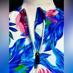 One Piece NWOT Pink & Blue Leaves/ Zip Up Front /Half Sleeve Swimsuit Size:Small Photo 5