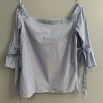 H&M Blue & White Preppy Nautical Striped Off-Shoulder Beach Summer Top Photo 3