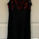 gilligan and o'malley  black floral lace slip dress mini in size small with red velvet flowers  Photo 0