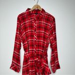 Talbots  NWT Red Plaid Long Sleeve A-Line Belted Midi Shirt Dress Size 18W Photo 3