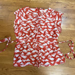 Tulle Red White Geometric Print Romper Ruffle Details Tie Waist Boho‎ Chic Size L Photo 0