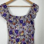 WAYF Floral Linen Midi Dress Small S Ruffled Purple Photo 3