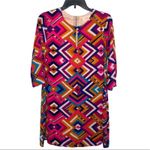 Anthropologie Everly 70s Psychedelic Shift Dress Black Pink Mini 3/4 Sleeve Small Photo 1