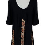 Theme‎ Black Embroidered Boho Tunic Dress Small Floral Peasant Festival Retro Photo 0