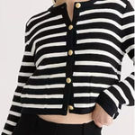 J.Crew Emilie Sweater Lady Jacket in Black Ivory Stripe Knit Cardigan Medium Photo 0