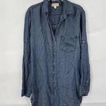 Anthropologie Cloth & Stone Button Up Shirt Dress Mini Tunic Women M Blue Retro Photo 0