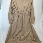 Sweet Magnolia Long Sleeve Shirt Dress W/Embroidered cut out 100% Cotton L Tan Size L Photo 1