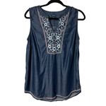 J Jill Denim Indigo Chambray Embroidered Sleeveless Blouse 100%‎ Lyocell Boho S Blue Photo 1
