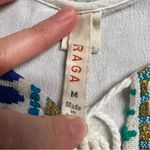 Raga  Anthropologie White Multicolored Embroidered Tassel Boho Peasant Top M Photo 2