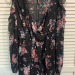 Rue 21  Sheer Floral Romper Long‎ Sleeve Black Pink Cold Shoulder Size L Photo 0