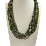 Women’s Necklace Seed Bead Multi Strand Layered Green Bronze Multi 9/10” Length Photo 0