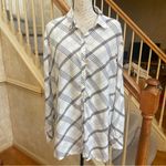 Loft Plaid Button-Down Shirt White Blue Classic Casual Business office - Size XL Photo 2