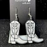 White and Black Cowboy Boot Earrings Silver Photo 1