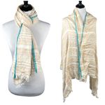 Vince Camuto Fringed Shawl or Scarf, Cream, Gold, Blue Photo 7