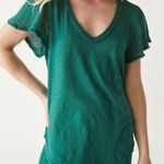 Michael Stars  Los Angeles Green V Neck Textured Sleeve T Shirt Top Womens Size M Photo 0